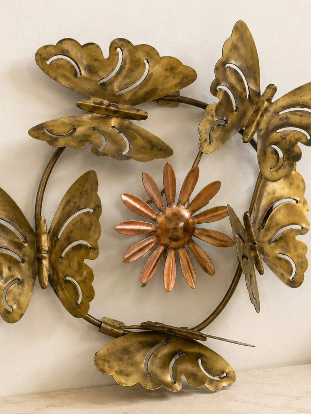 Vintage Brass and Copper Butterfly Flower Wall Sculpture MCM Decor 18” - Picture 1 of 8